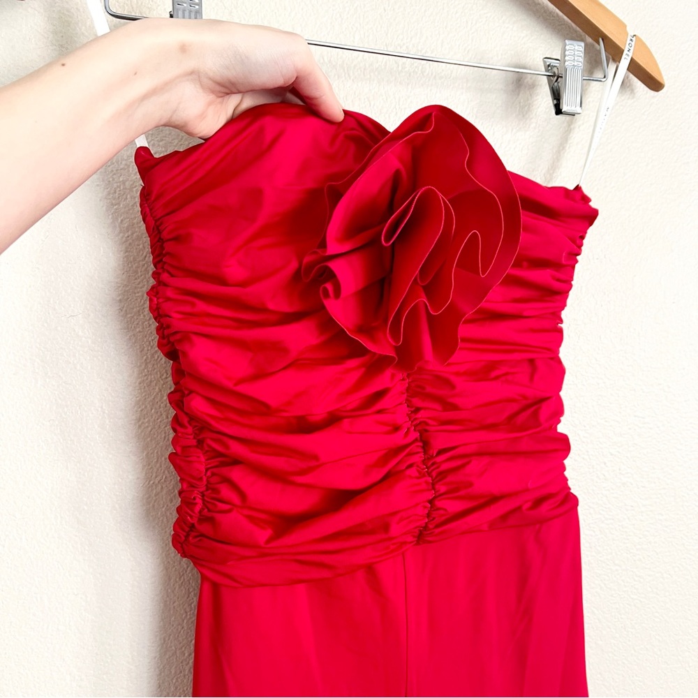 Maygel Coronel Matuna Rosette Ruched Strapless Jumpsuit In Red View 5